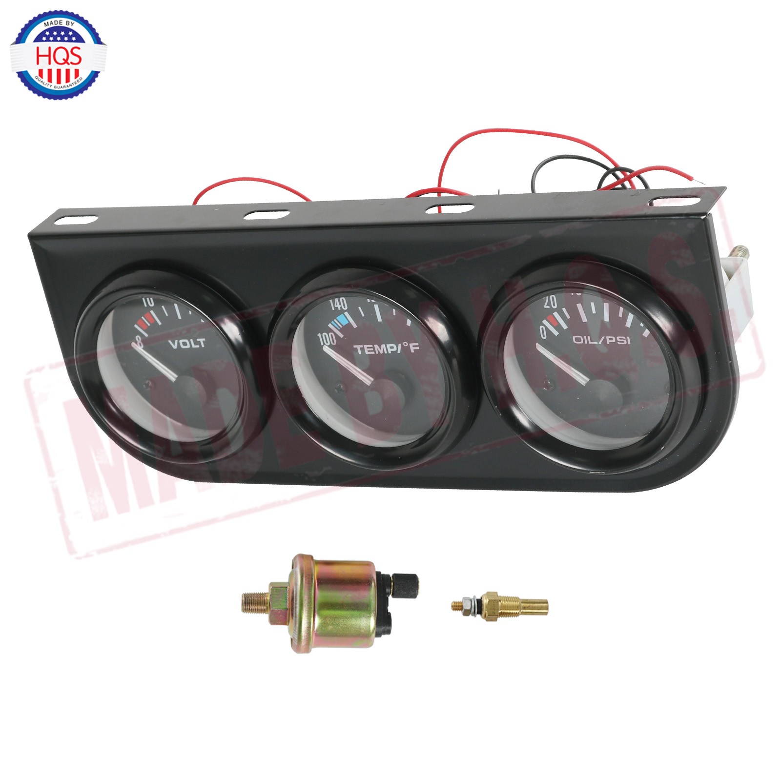 2″ 52mm Auto Car Triple Gauge Set Kit 3-in-1 Water Temp Oil Pressure Volt Meter