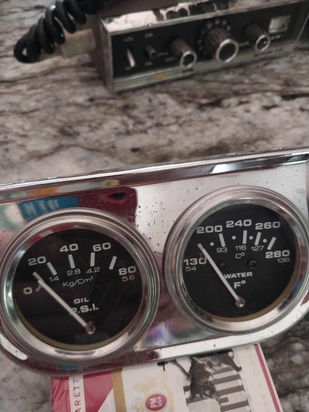 Vintage Rearview Car Mirrors & Under Dash Vintage Oil & Water Gauge
