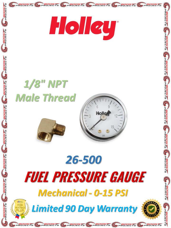Holley Silver/White Background Analog Fuel Pressure Gauge Mechanical – 0-15 PSI