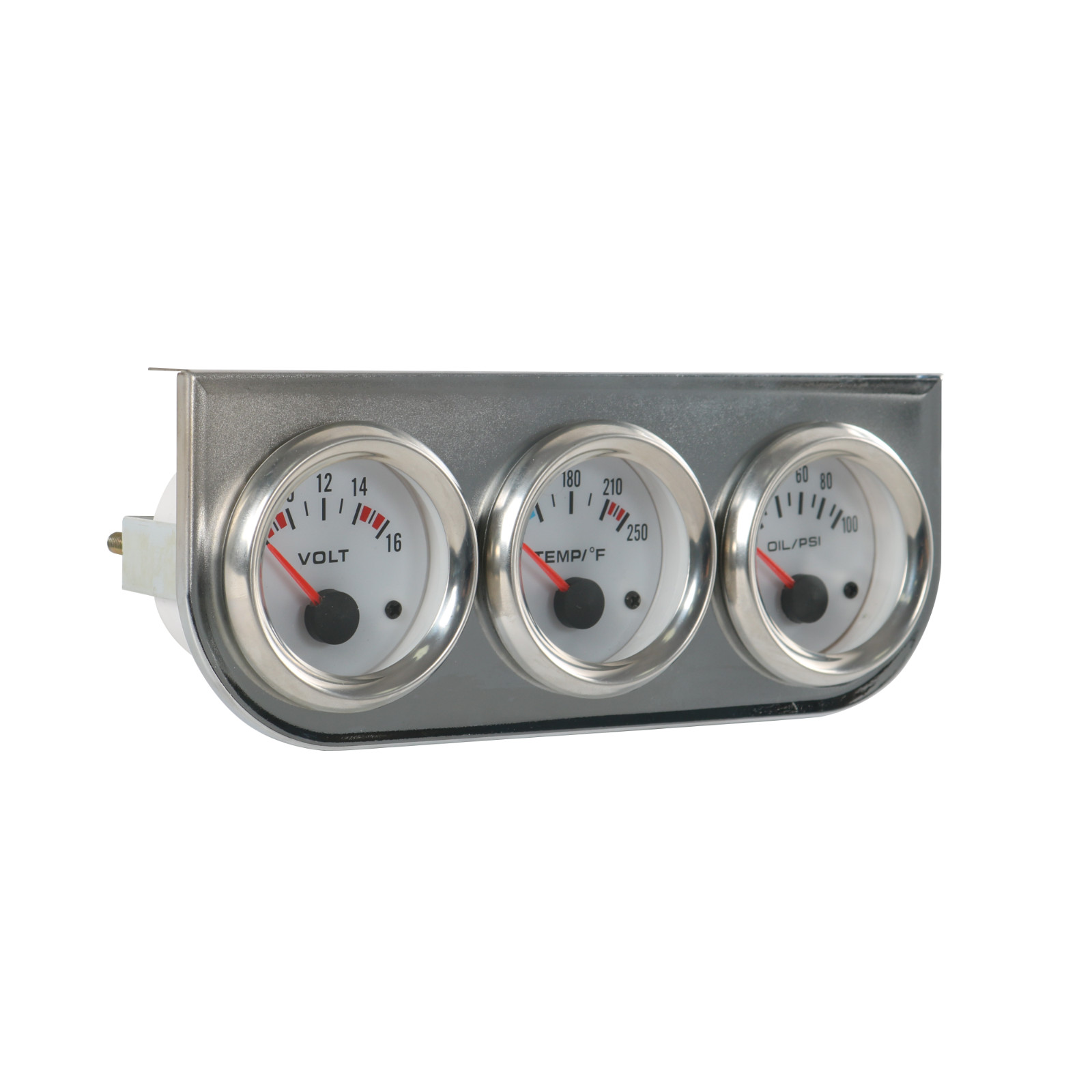 2” 52mm Mechanical Chrome Triple 3 Gauge Set Oil Pressure Volt Meter Water Temp