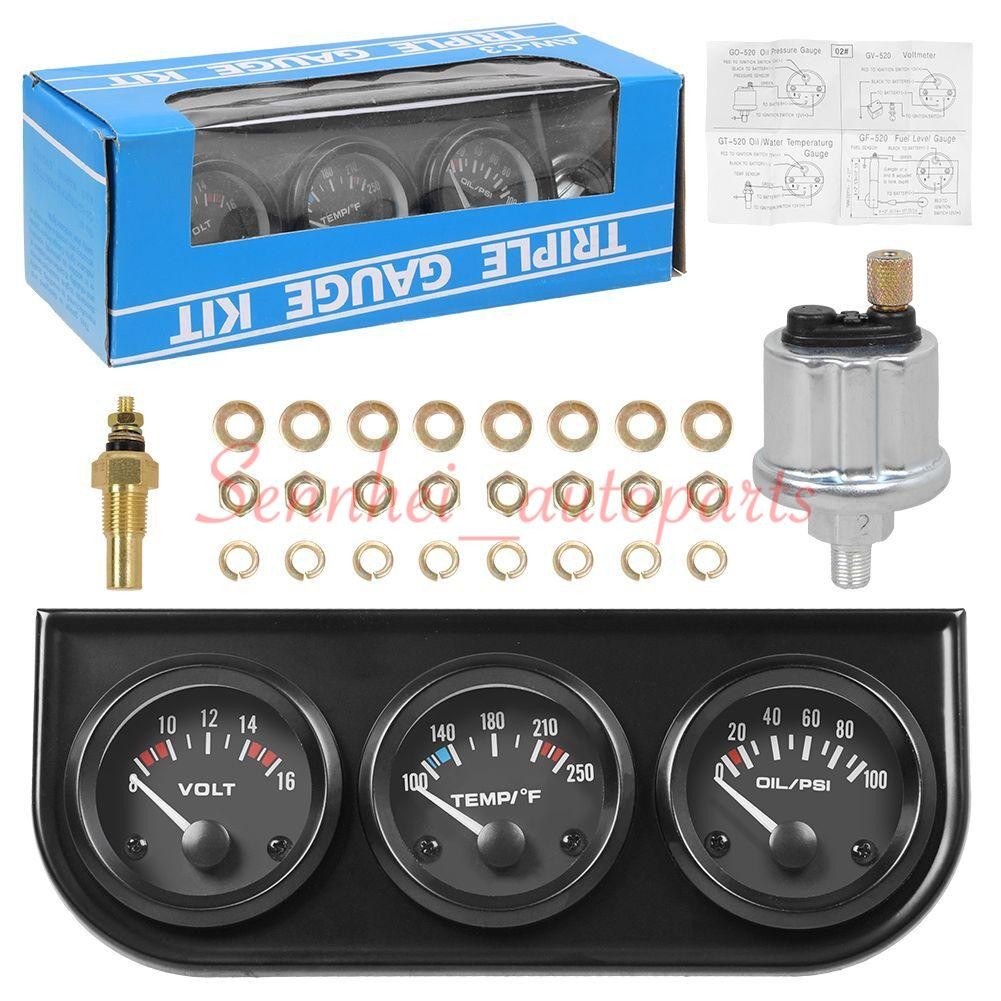 2″ 52mm 3-in-1 Auto Car Triple Gauge Set Kit Water Temp Oil Pressure Volt Meter