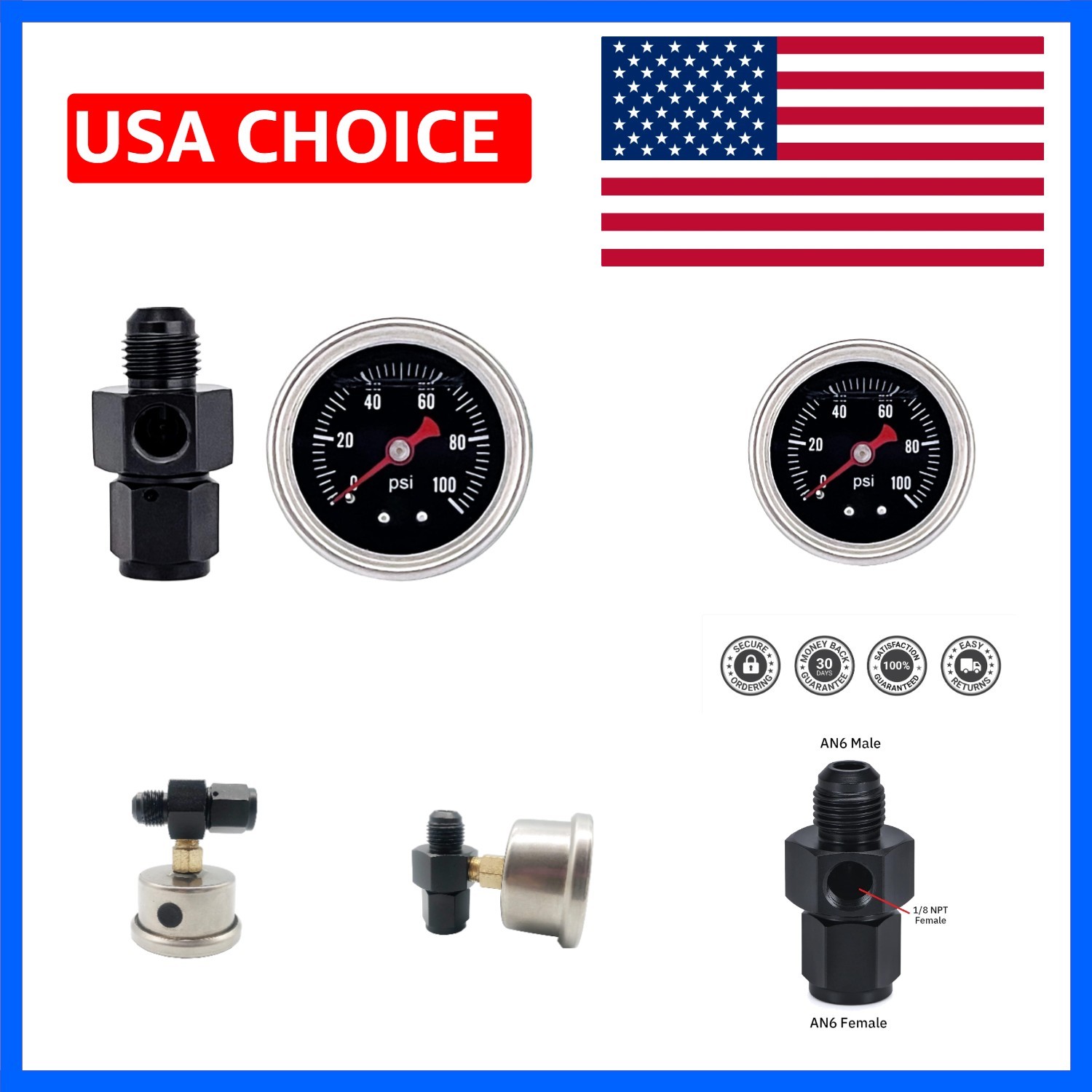 Fuel Pressure Gauge with 6AN Fuel Pressure Take Off Fitting, 0-100Psi, 1-1/2″…