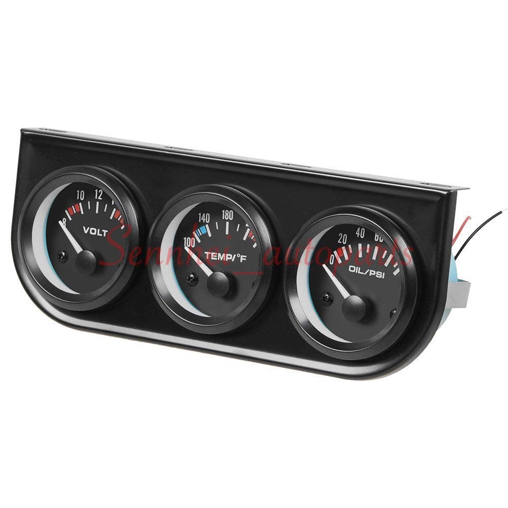 2″ 52mm 3-in-1 Auto Car Triple Gauge Set Kit Water Temp Oil Pressure Volt Meter