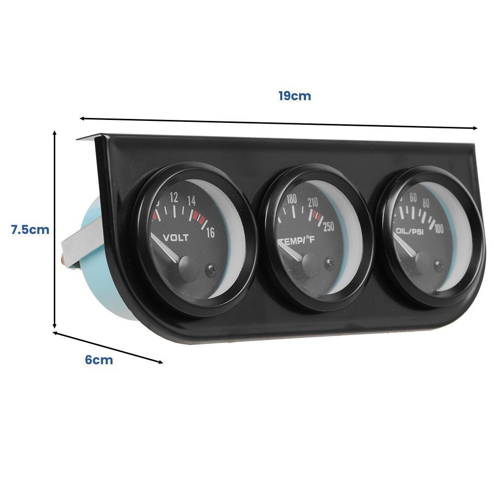2″ 52mm 3-in-1 Auto Car Triple Gauge Set Kit Water Temp Oil Pressure Volt Meter