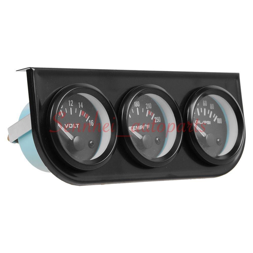 2″ 52mm 3-in-1 Auto Car Triple Gauge Set Kit Water Temp Oil Pressure Volt Meter