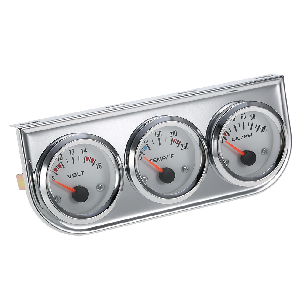 2″ 52mm Chrome Car Triple Gauge Set Kit 3in1 Water Temp Oil Pressure Volt Meter