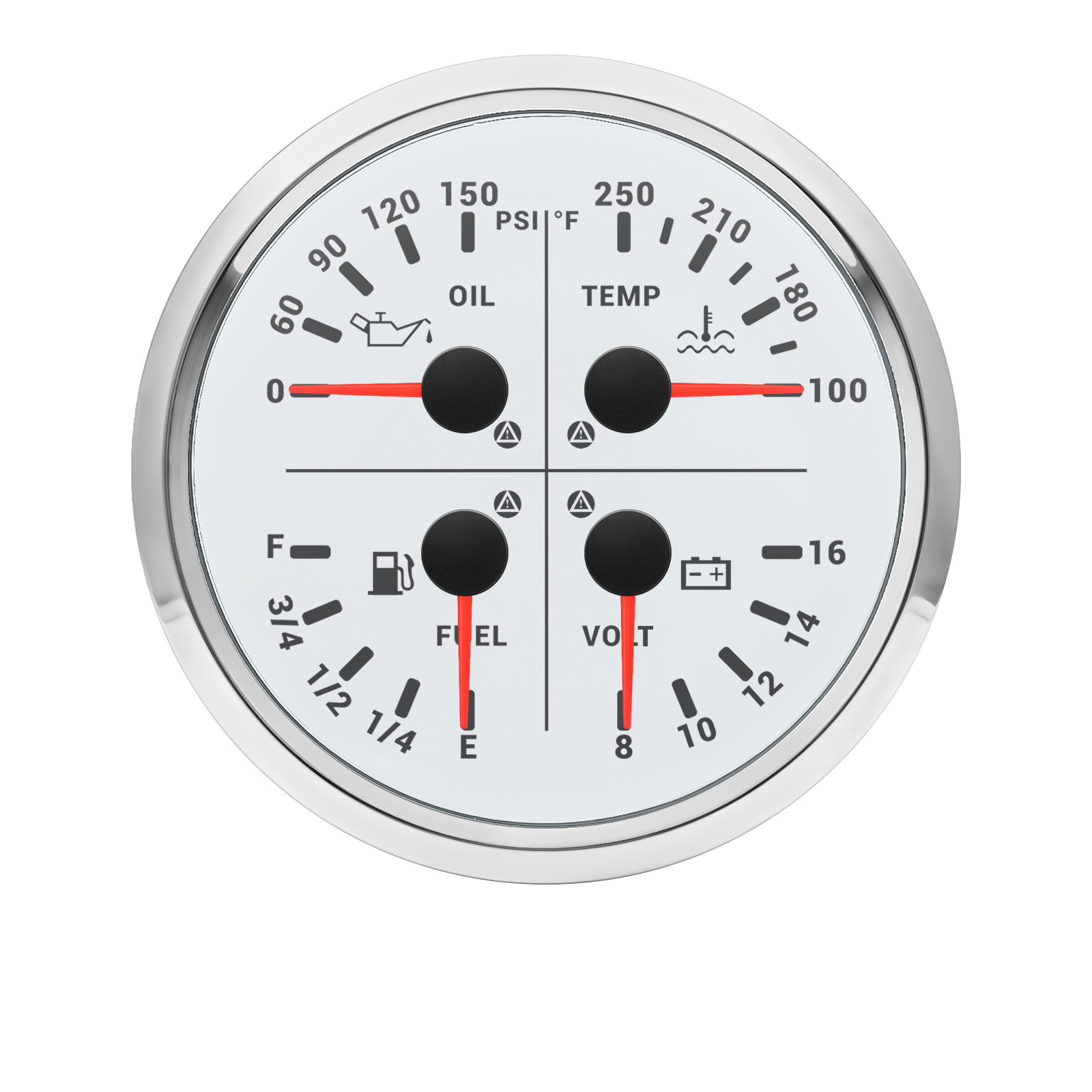 110MM White 4 IN 1 Gauge Fuel Level Oil Pressure PSI Water Temp ℉ Volt For Boat