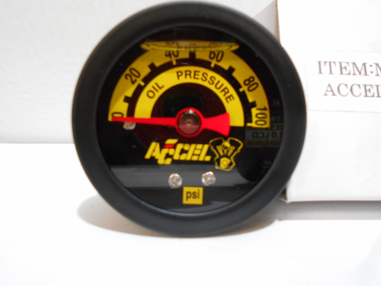 Accel Liquid Filled Rear Mount Oil Pressure Gauge, 0-100 PSI 1 3/4″ Face 1/8 fit