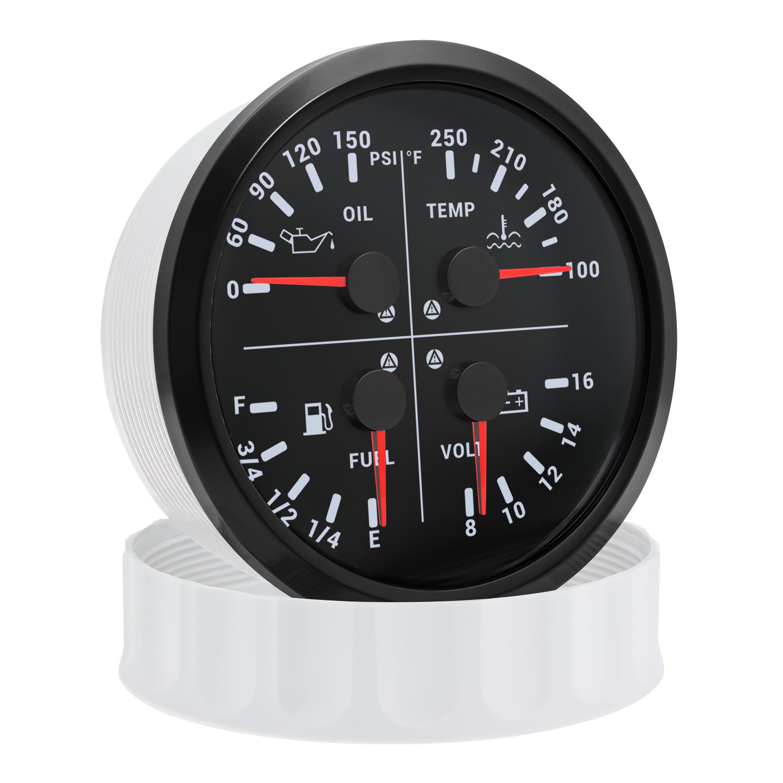 110MM Black 4 IN 1 Gauge Fuel Level Oil Pressure Water Temp Volt for Boat Car