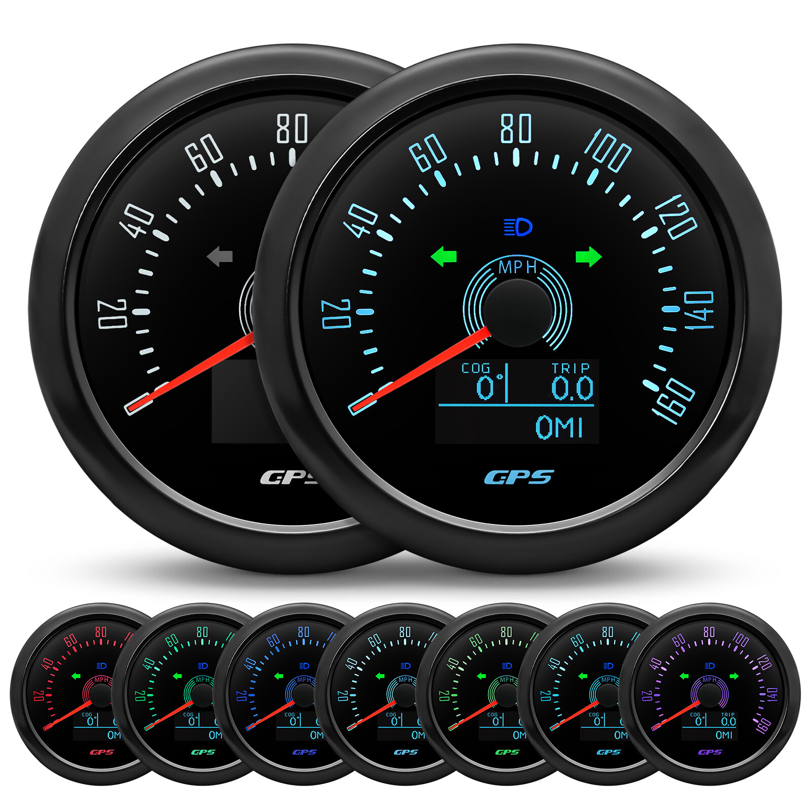 8 Gauge Set 85mm GPS Speedometer 160MPH Tacho 52mm Fuel/Volt/Oil/Temp/Trim/Clock