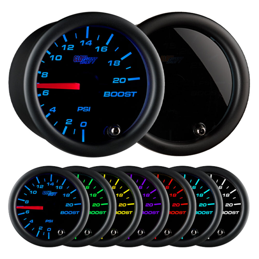 GlowShift Tinted 7 Color 20 PSI Boost Only Gauge Kit – 52mm 2-1/16″