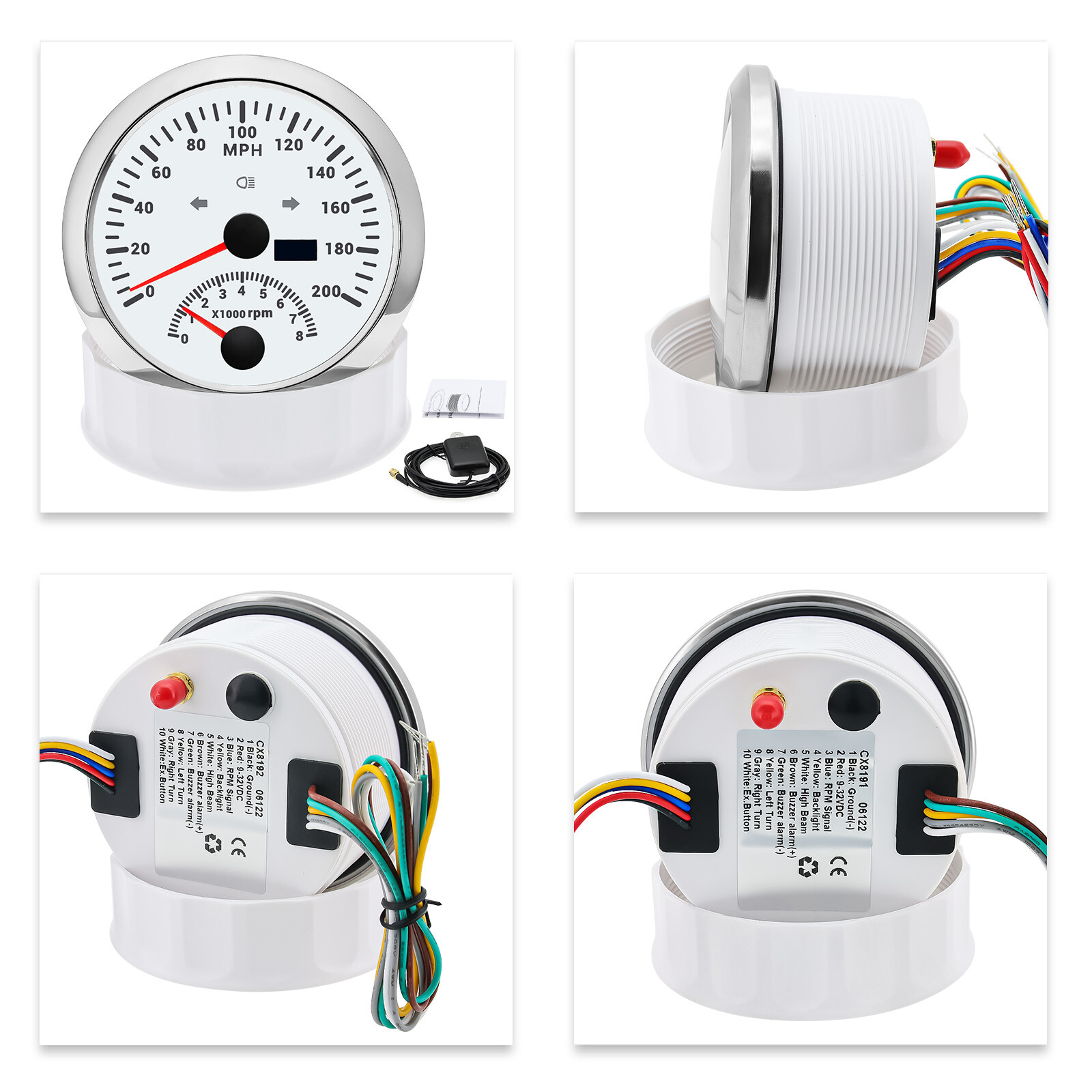 85mm GPS Speedometer 0-200MPH with Tachometer 0-8000RPM 4in 1 Gauge with Senders