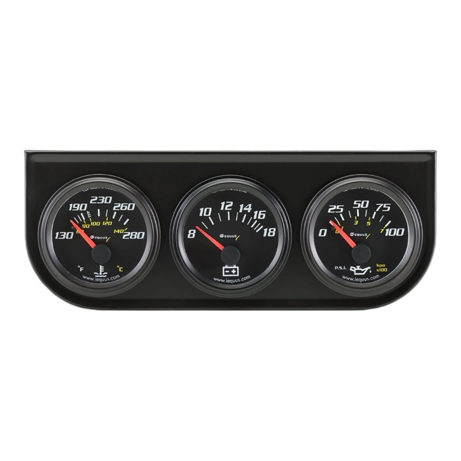 Equus 6200 Series Triple 2″ Gauge Panel Oil Temp Volt Mechanical Black New