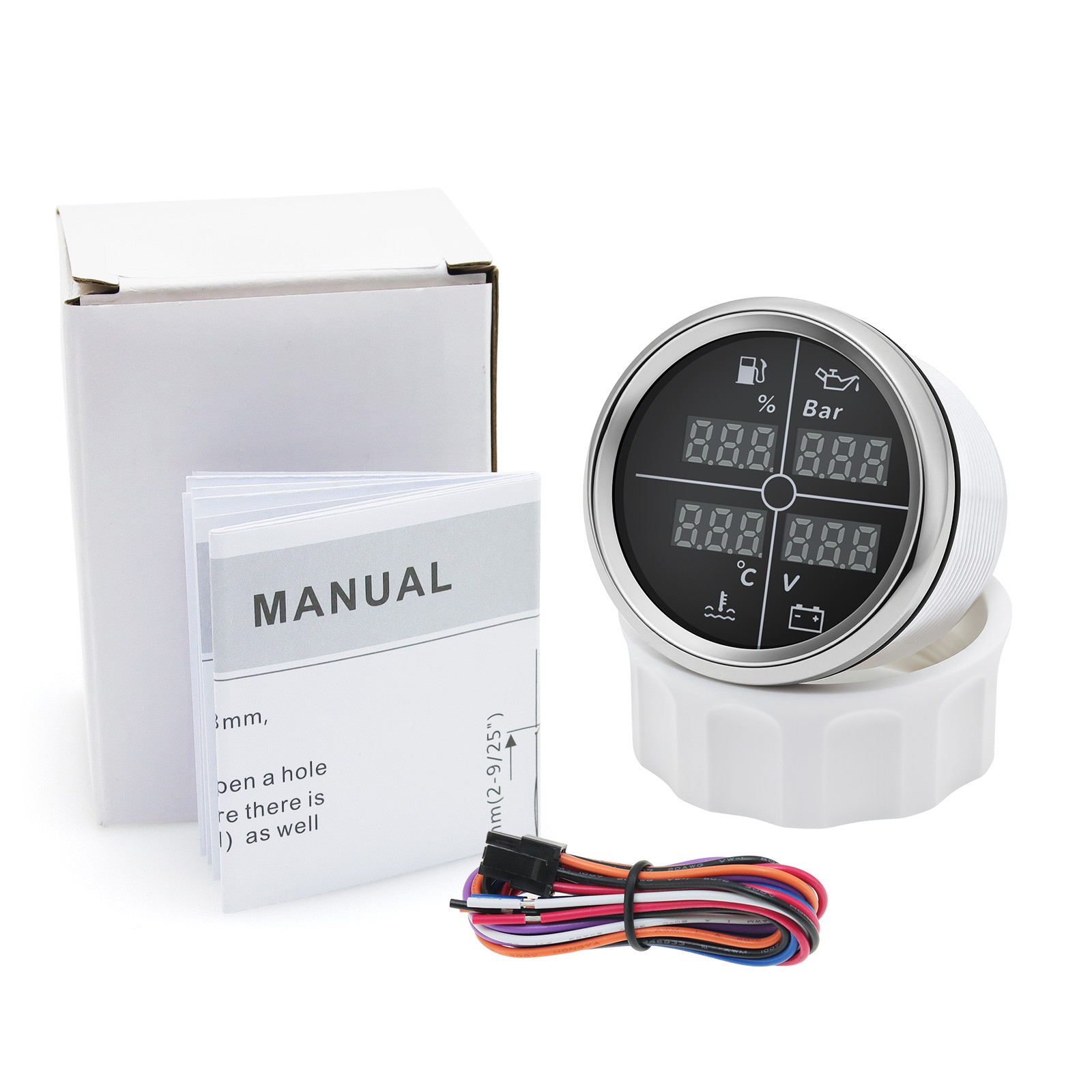 52MM 4 IN 1 Multifunction Gauge Fuel Level Oil Pressure Water Temp Volt Gauge