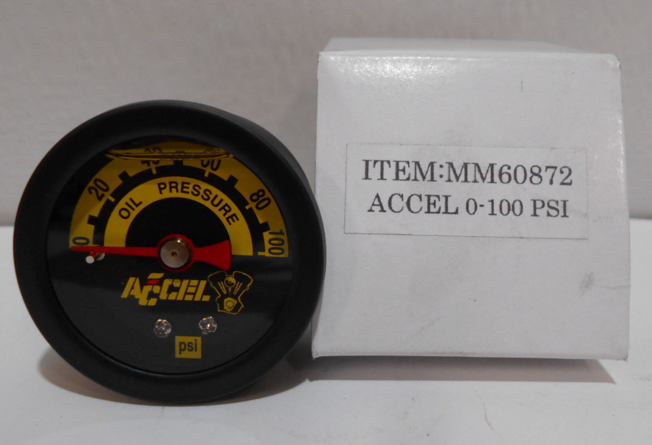 Accel Liquid Filled Rear Mount Oil Pressure Gauge, 0-100 PSI 1 3/4″ Face 1/8 fit