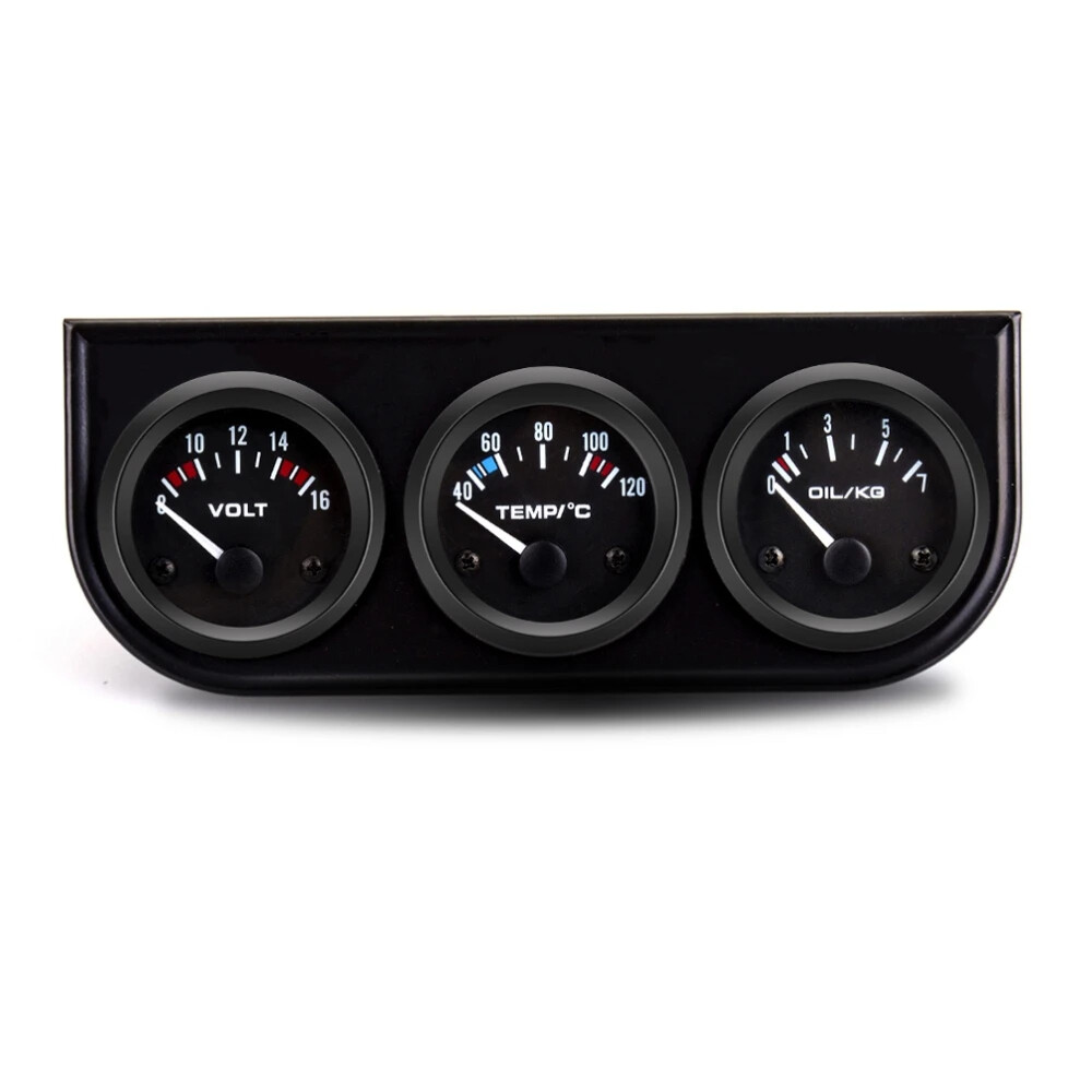 2″ 52mm Triple Gauge Set Volt Water Meter Temp Oil Pressure 3in1 Kit Black Face