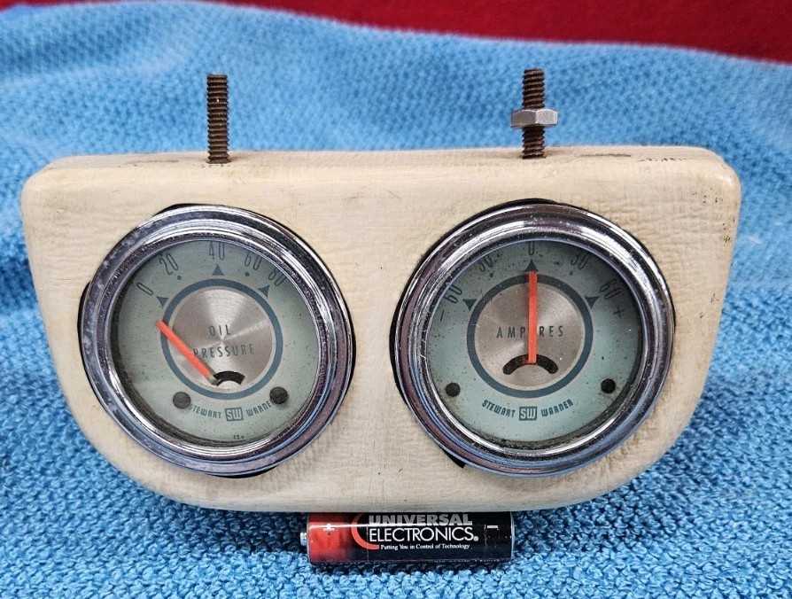 STEWART WARNER 1960s Blue Green Line 80 Lb OIL PRESSURE & Amp Gauge 359AF-D5