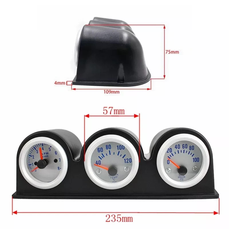 2” 7 Color LED Triple 3in1 Gauge Kit RPM Water Temp Oil Pressure Gauge 12V