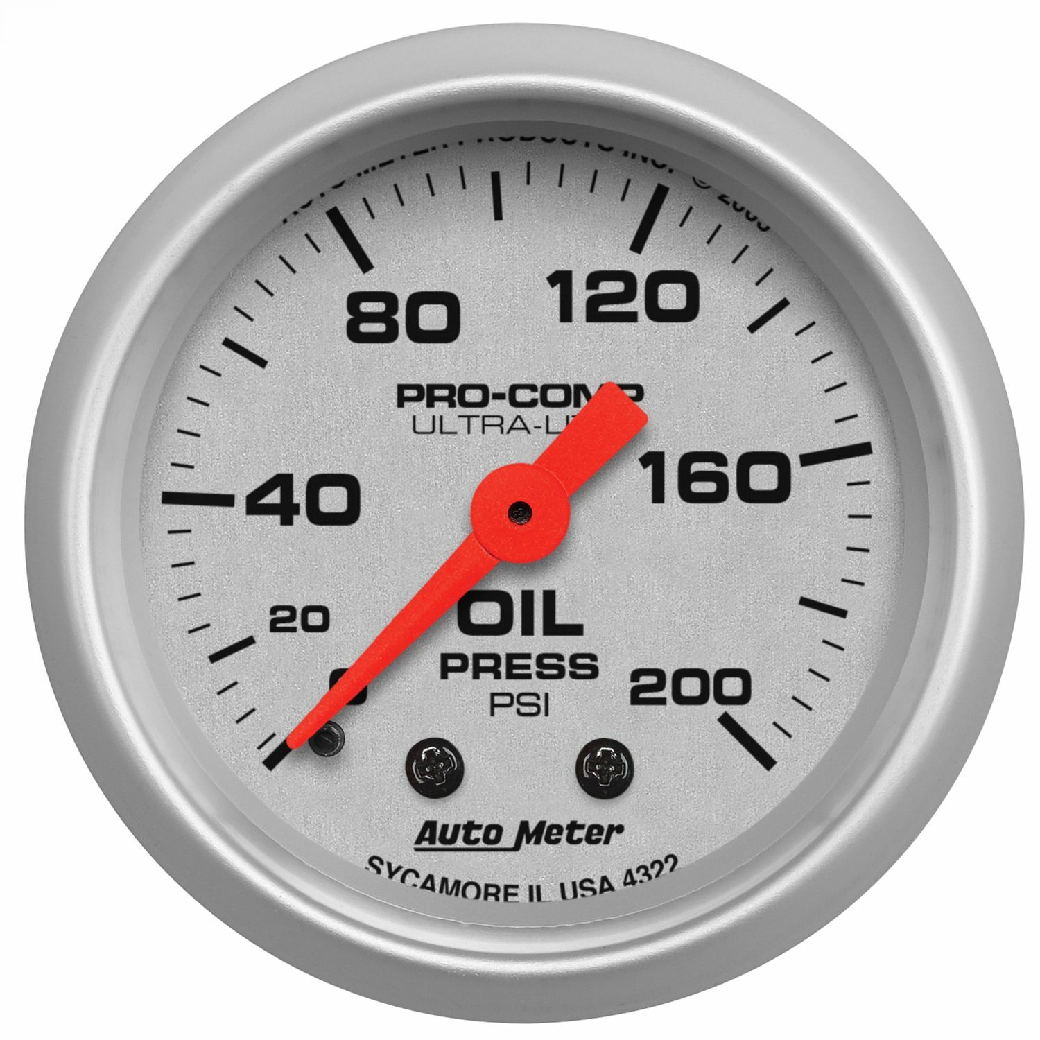 Autometer 4322 Ultra-Lite 52mm 0-200 PSI Mechanical Oil Pressure Gauge