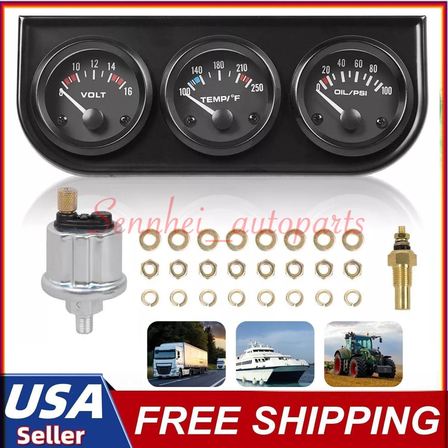 2″ 52mm 3-in-1 Auto Car Triple Gauge Set Kit Water Temp Oil Pressure Volt Meter