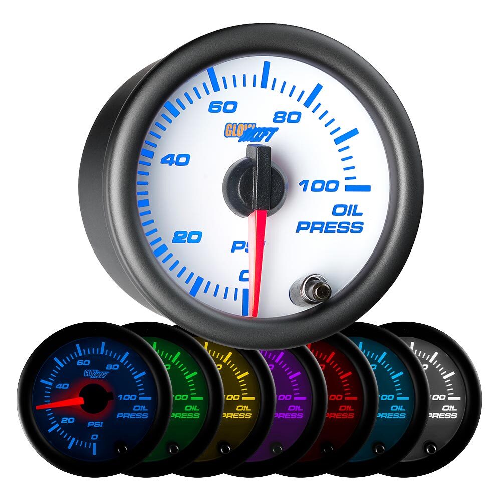 52mm GlowShift White 7 Oil Pressure PSI Gauge w. 7 Color Illumination