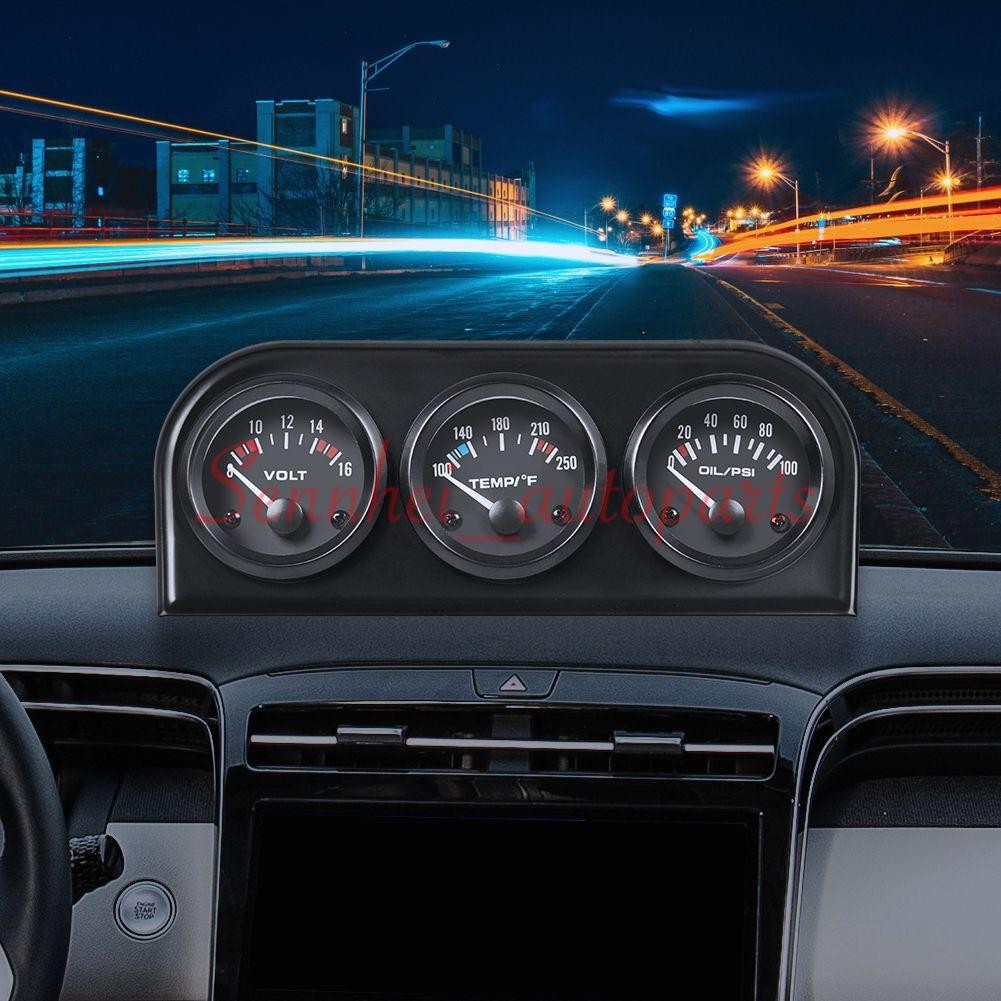2″ 52mm 3-in-1 Auto Car Triple Gauge Set Kit Water Temp Oil Pressure Volt Meter