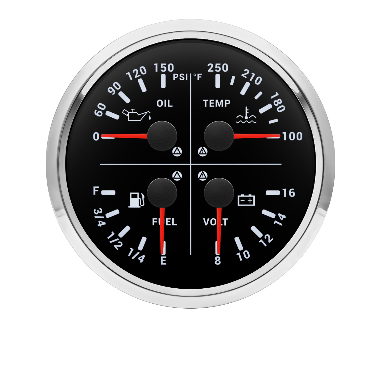 110mm 4 IN 1 Multifunction Gauge Fuel Level Oil Pressure Water Temp Volt US