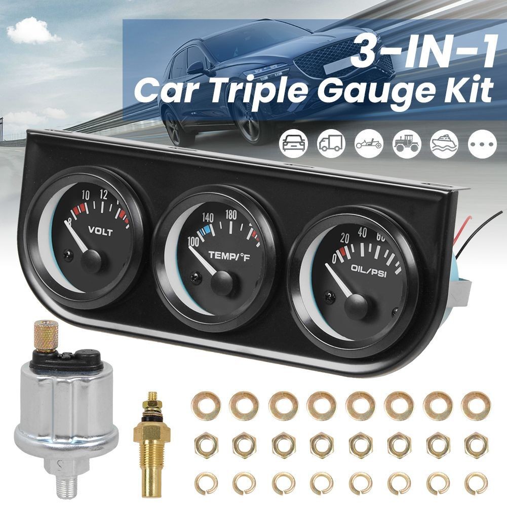 2″ 52mm 3 in 1 Auto Car Triple Gauge Set Kit Water Temp Oil Pressure Volt Meter
