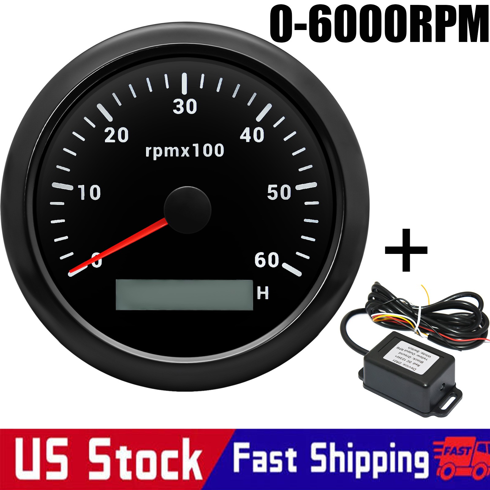 85MM Tachometer Gauge 6000RPM With Dissel Engine Tach Adapter RPM Signal Sensor