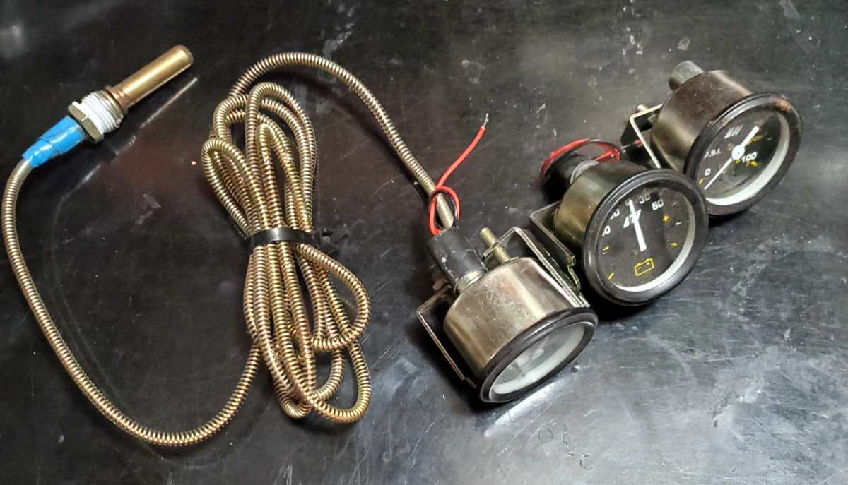 3-Modern Mini Gauges in metal Black W/Oil Pressure,AMPS,Water Pressure Gauges