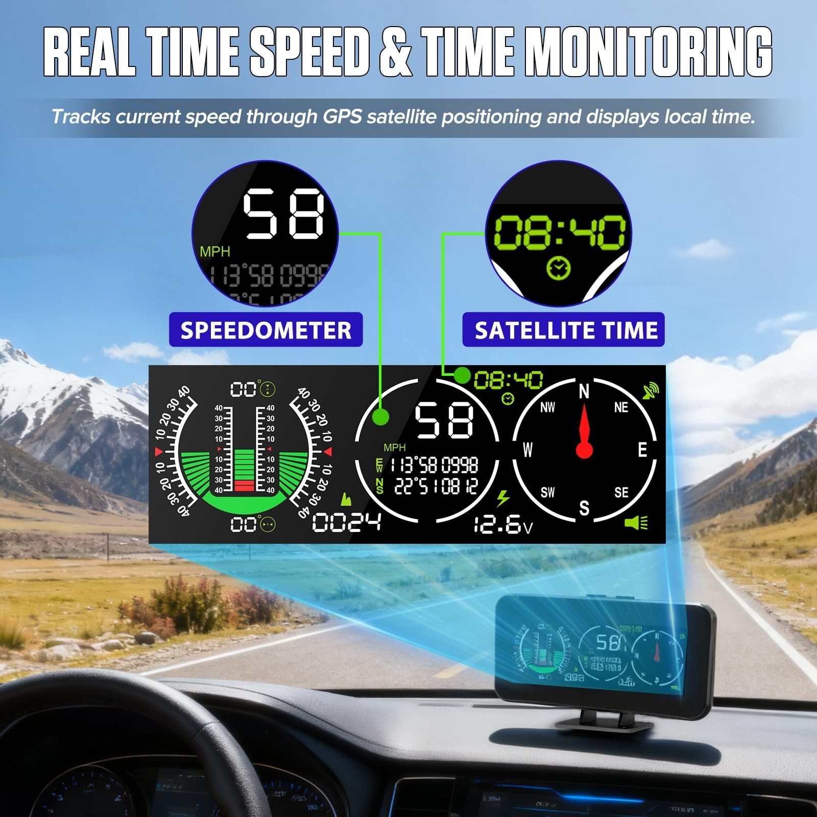 MR CARTOOL M60 Car Inclinometer Digital GPS HUD Pitch Angle Slope Meter MPH S…