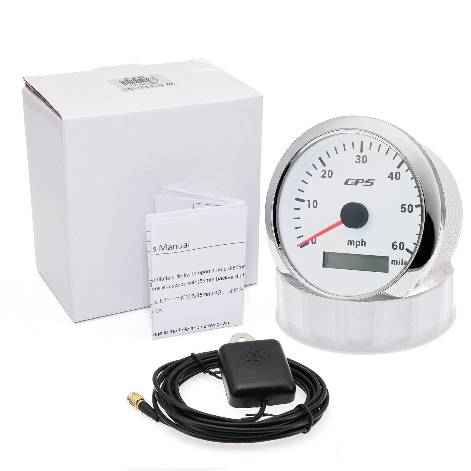 8 Gauge Set 85mm GPS Speedometer 60MPH Tacho 52mm Fuel Temp Volt Oil Clock Trim