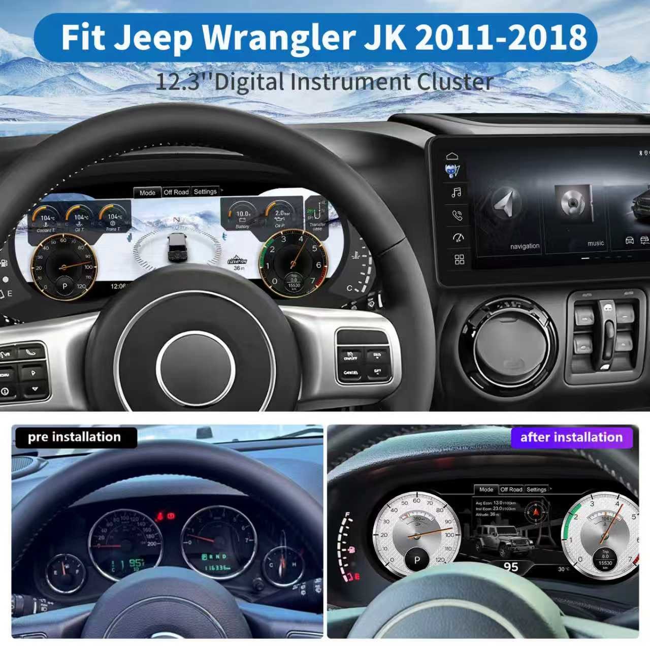 12.3inch For 2011 2012 2013 2014 2015 2016 2017 Jeep Wrangler Digital Dashboard