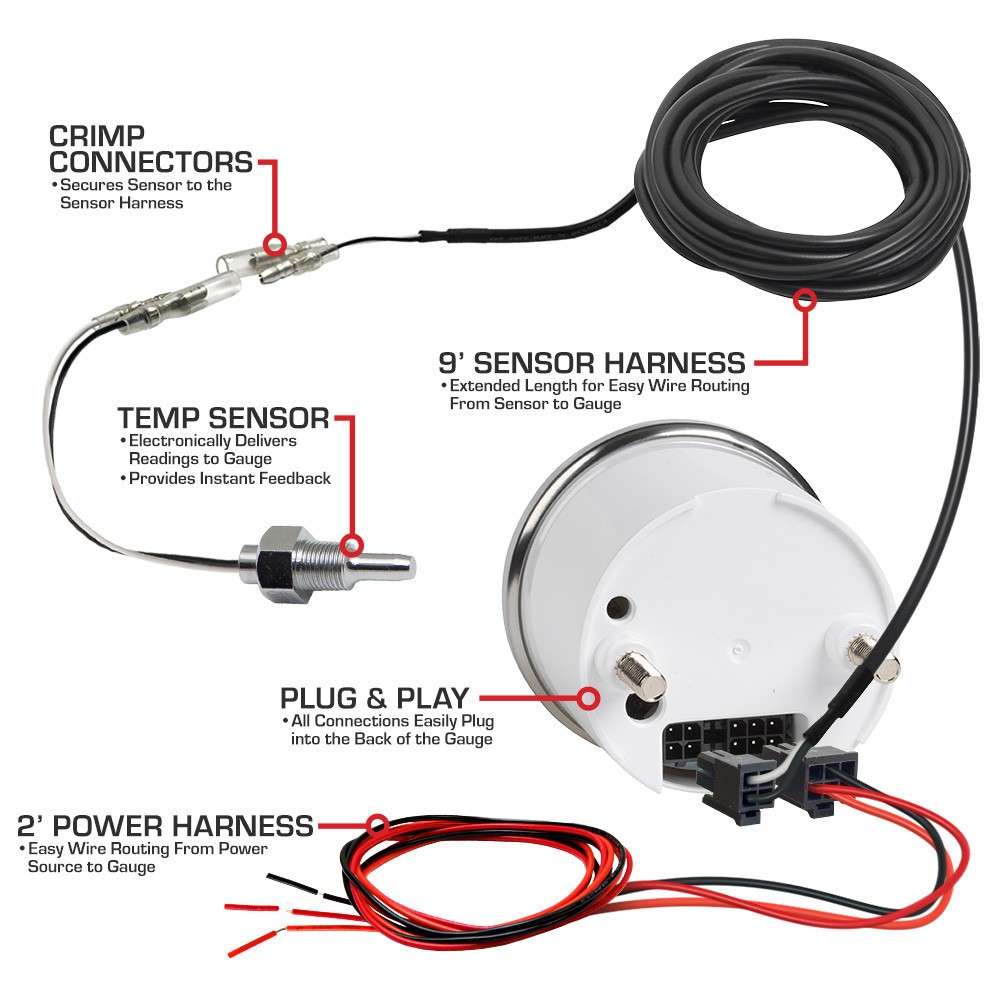 GlowShift Classic Black Transmission Temperature Vintage Gauge Kit w Sensor