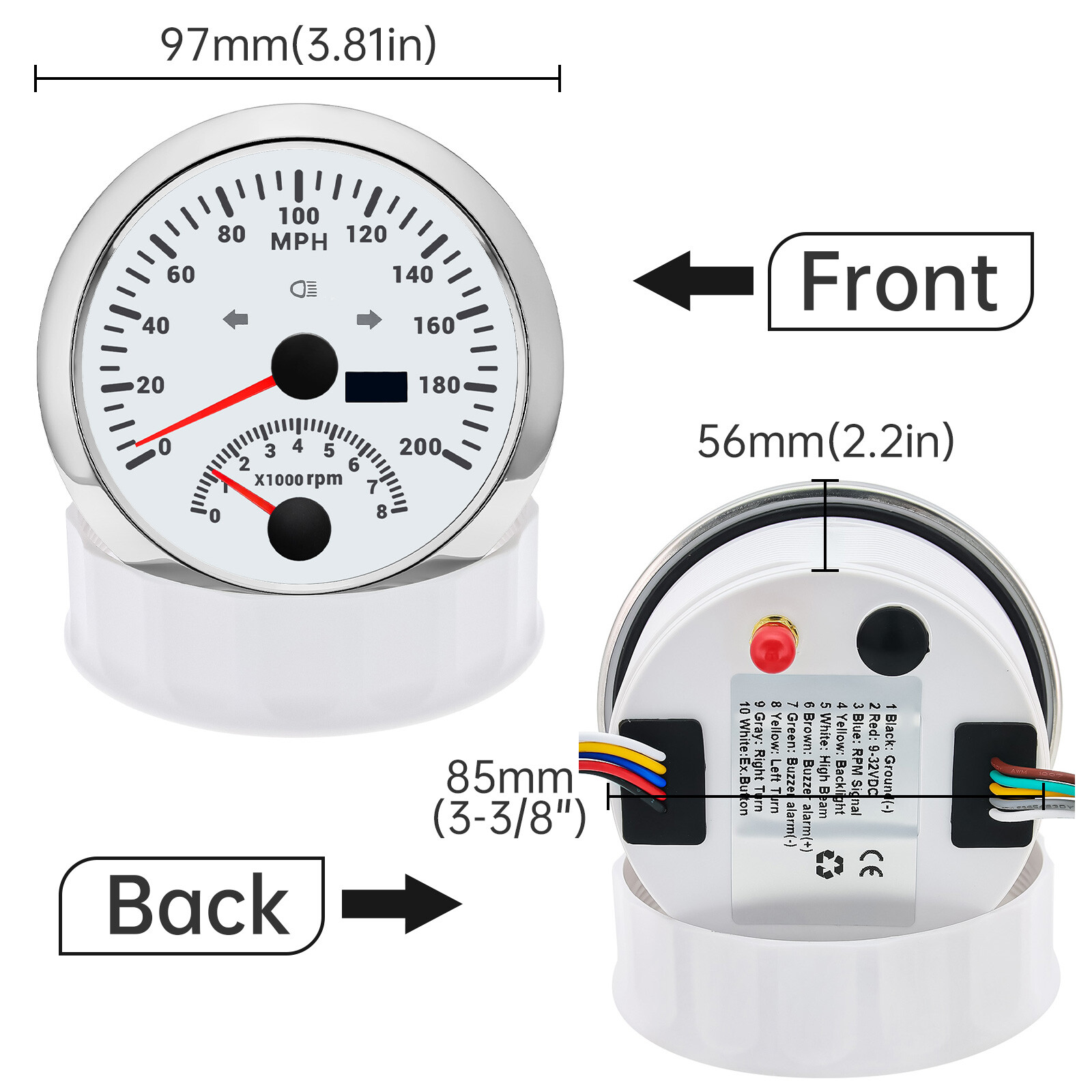 85mm GPS Speedometer 0-200MPH with Tachometer 0-8000RPM 4 in 1 Gauge with Sensor