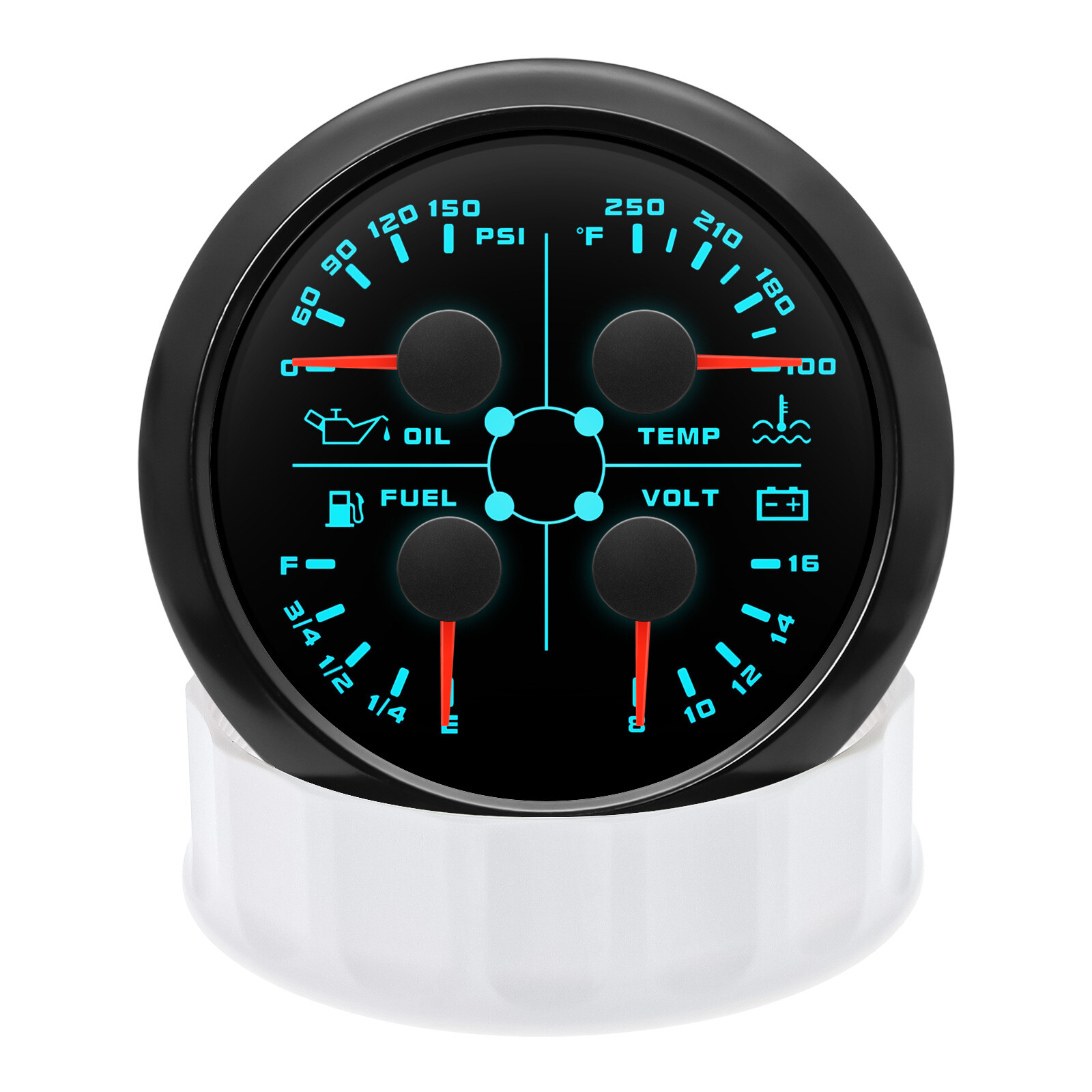 85mm Black 4in 1 Gauge Fuel Level 240-33ohms Water Temp Oil Pressure Voltmeter
