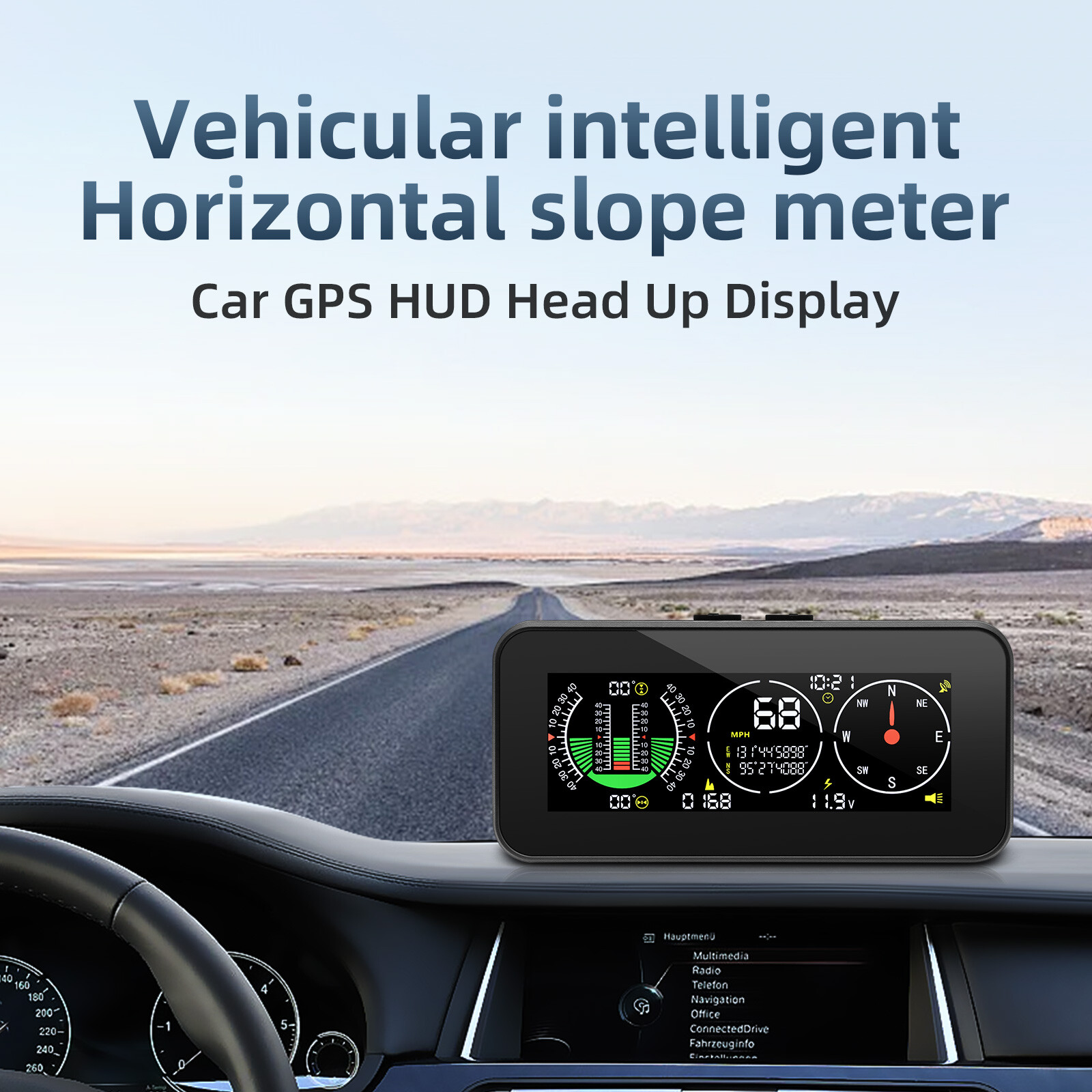 Car Digital GPS Inclinometer HUD MPH Speedometer Compass Off-Road Slope Meter