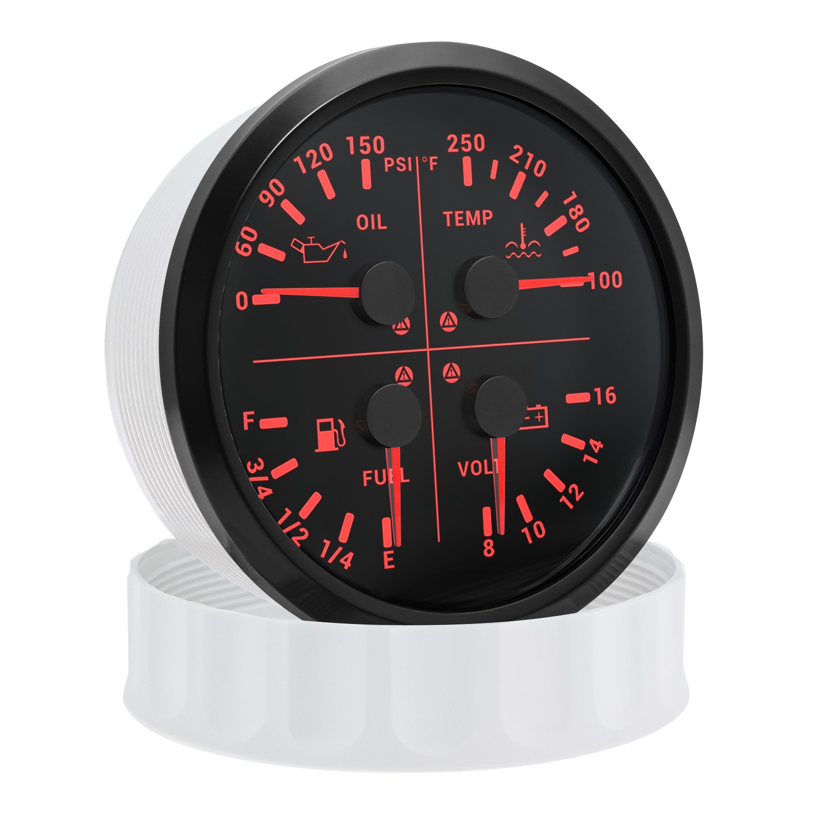 110MM Black 4 IN 1 Gauge Fuel Level Oil Pressure Water Temp Volt for Boat Car