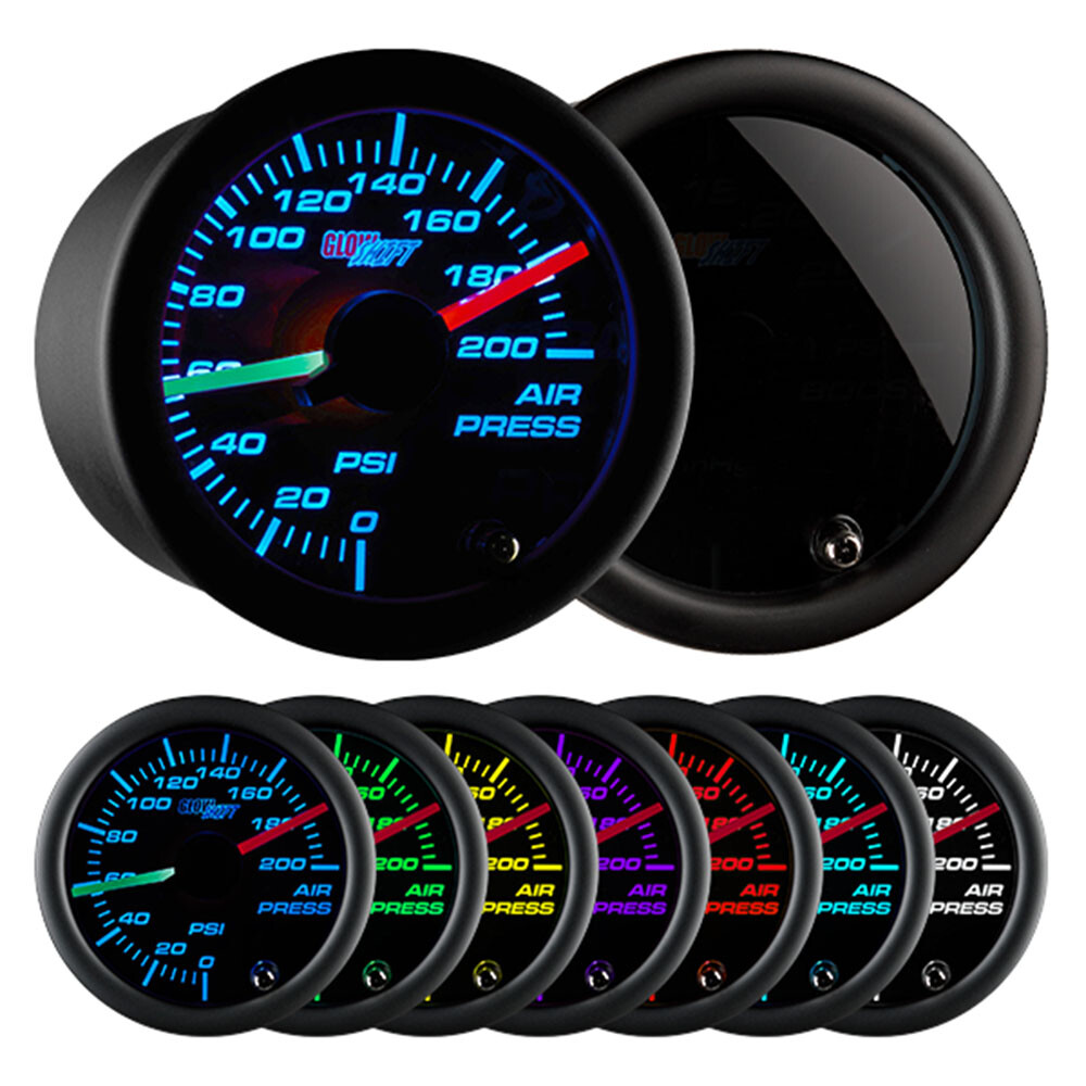 52mm GlowShift Tinted 7 Color Dual Needle Air Pressure Gauge