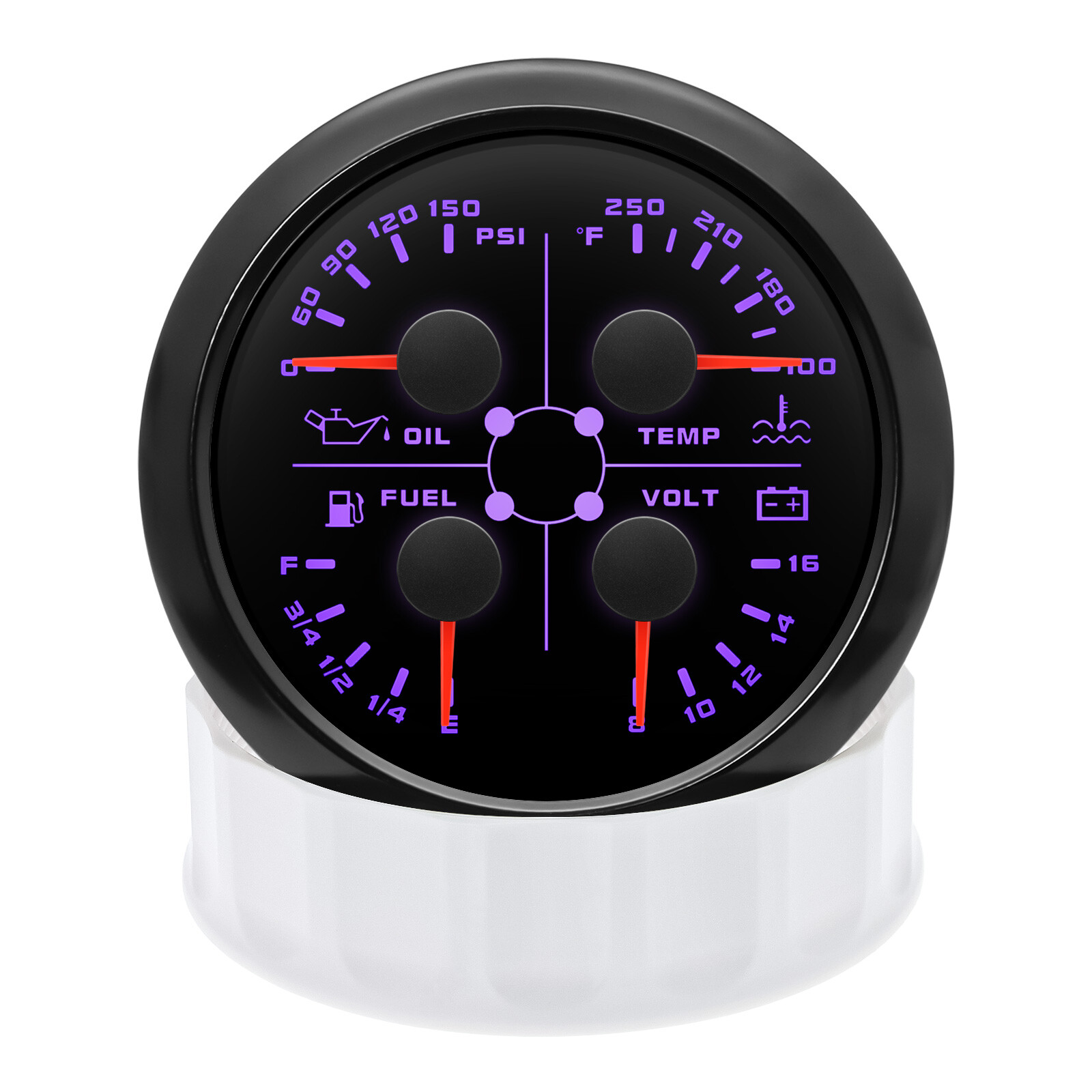 85mm Black 4in 1 Gauge Fuel Level 240-33ohms Water Temp Oil Pressure Voltmeter