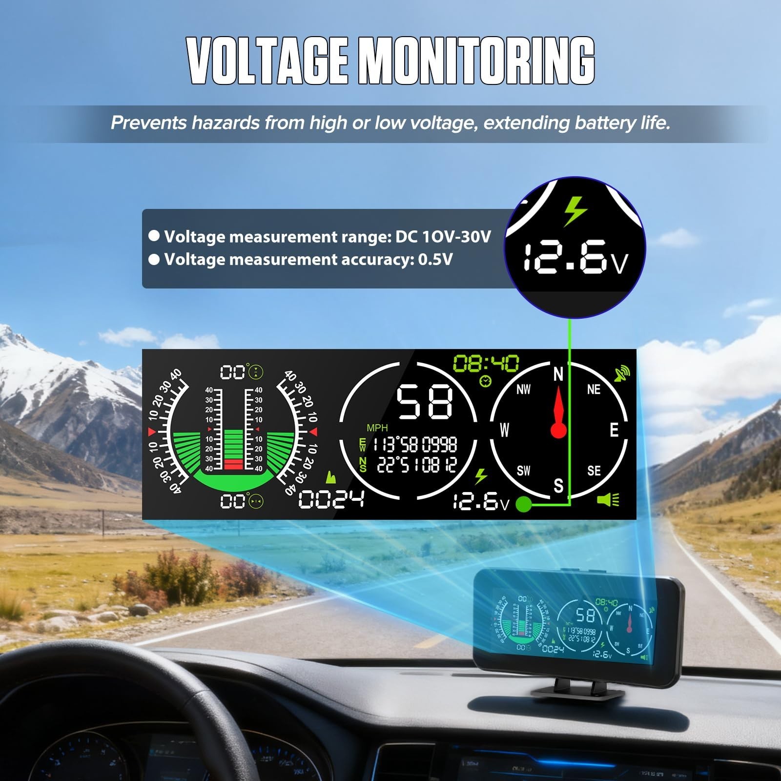 MR CARTOOL M60 Car Inclinometer Digital GPS HUD Pitch Angle Slope Meter MPH S…