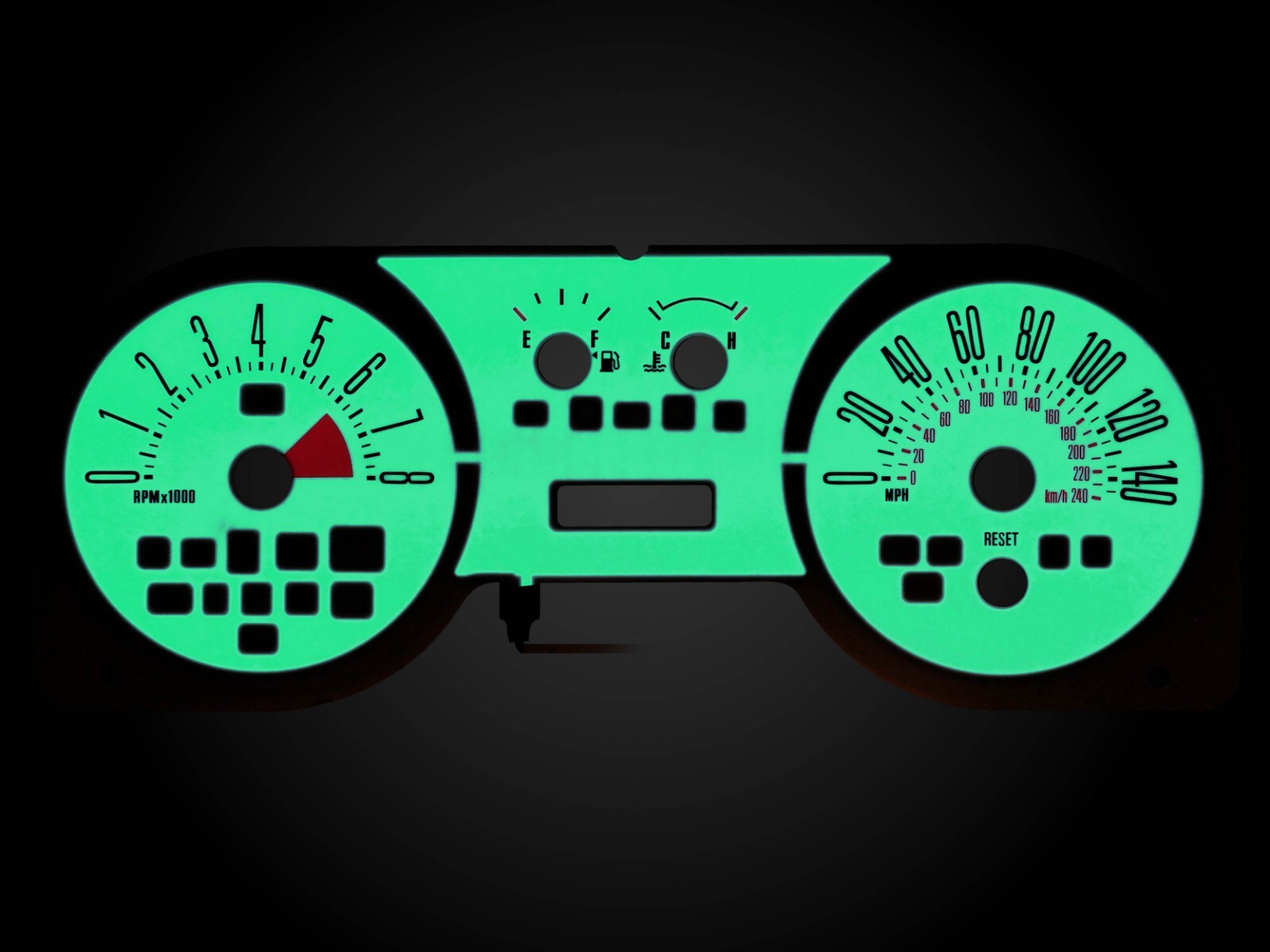 BLUE/GREEN Glow Gauge White Overlay For 05-09 Ford Mustang GT 140MPH Cluster