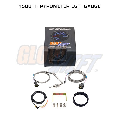 GlowShift 52mm Black 7 Color 60PSI Diesel Boost + 1500F EGT Pyrometer Gauge Set