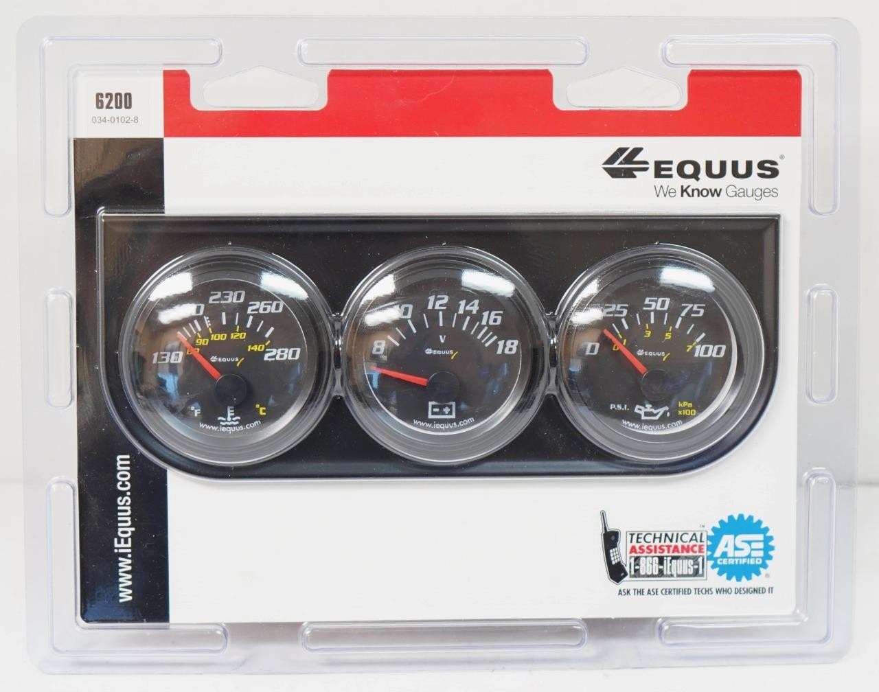 NEW – Equus 6200 Water Temp, Voltage, Oil Pressure 2″ Triple Gauge Set – Black