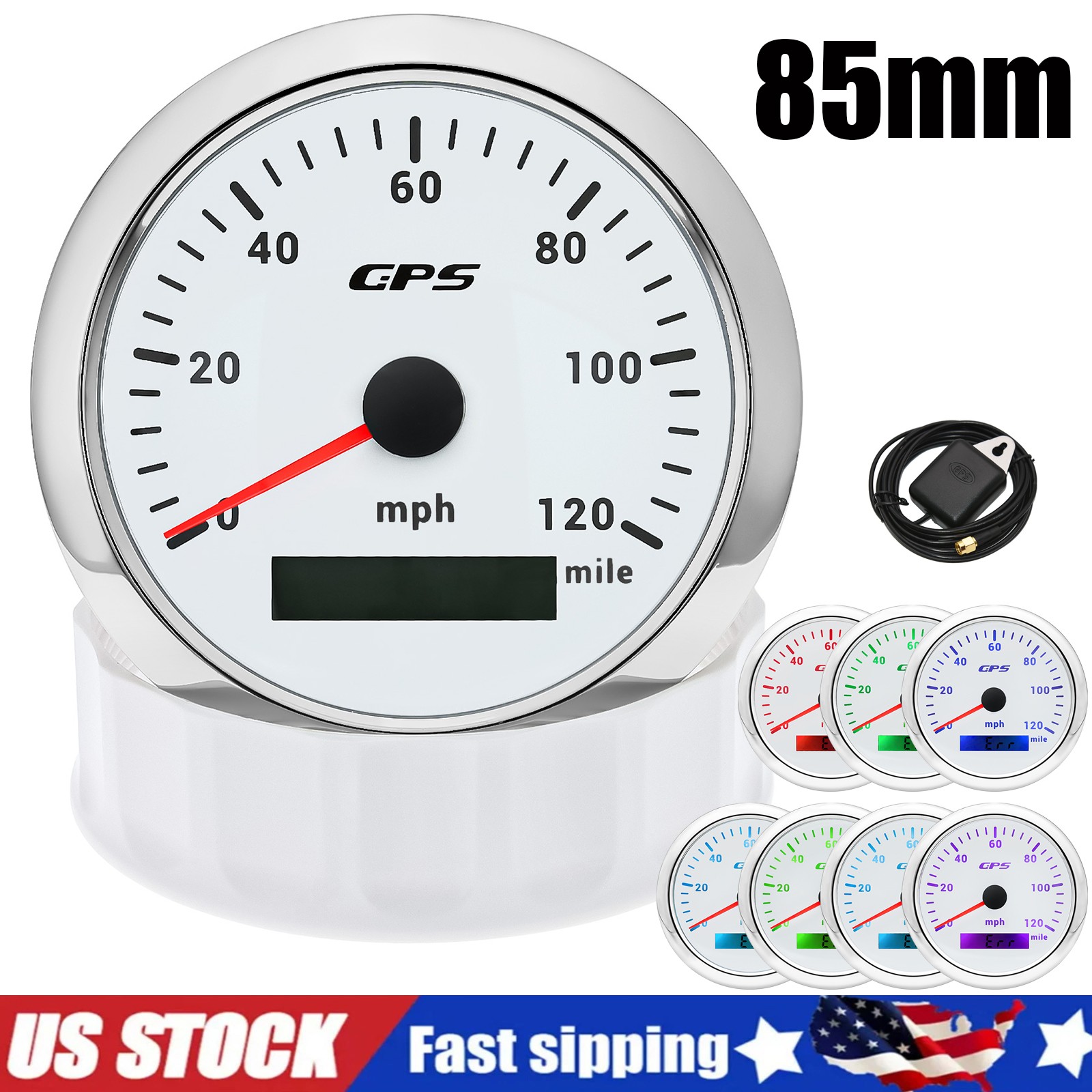 85MM GPS Speedometer Gauge 0-120MPH LCD Odometer Waterproof for Boat Car Truck