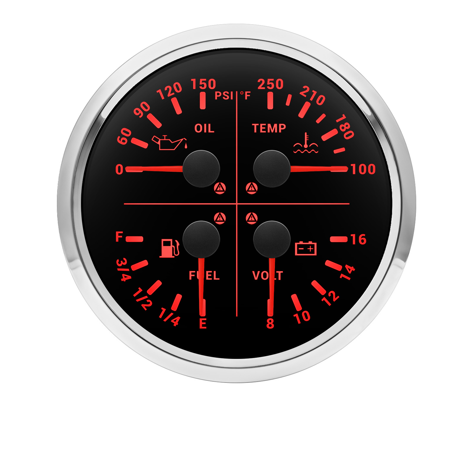 110mm 4 IN 1 Multifunction Gauge Fuel Level Oil Pressure Water Temp Volt US