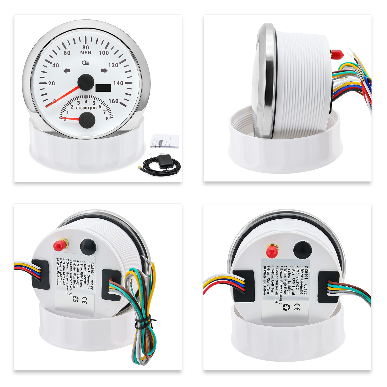 85mm White GPS Speedometer 0-160MPH with Tacho 8000RPM 4 IN 1 Gauge with Sensor