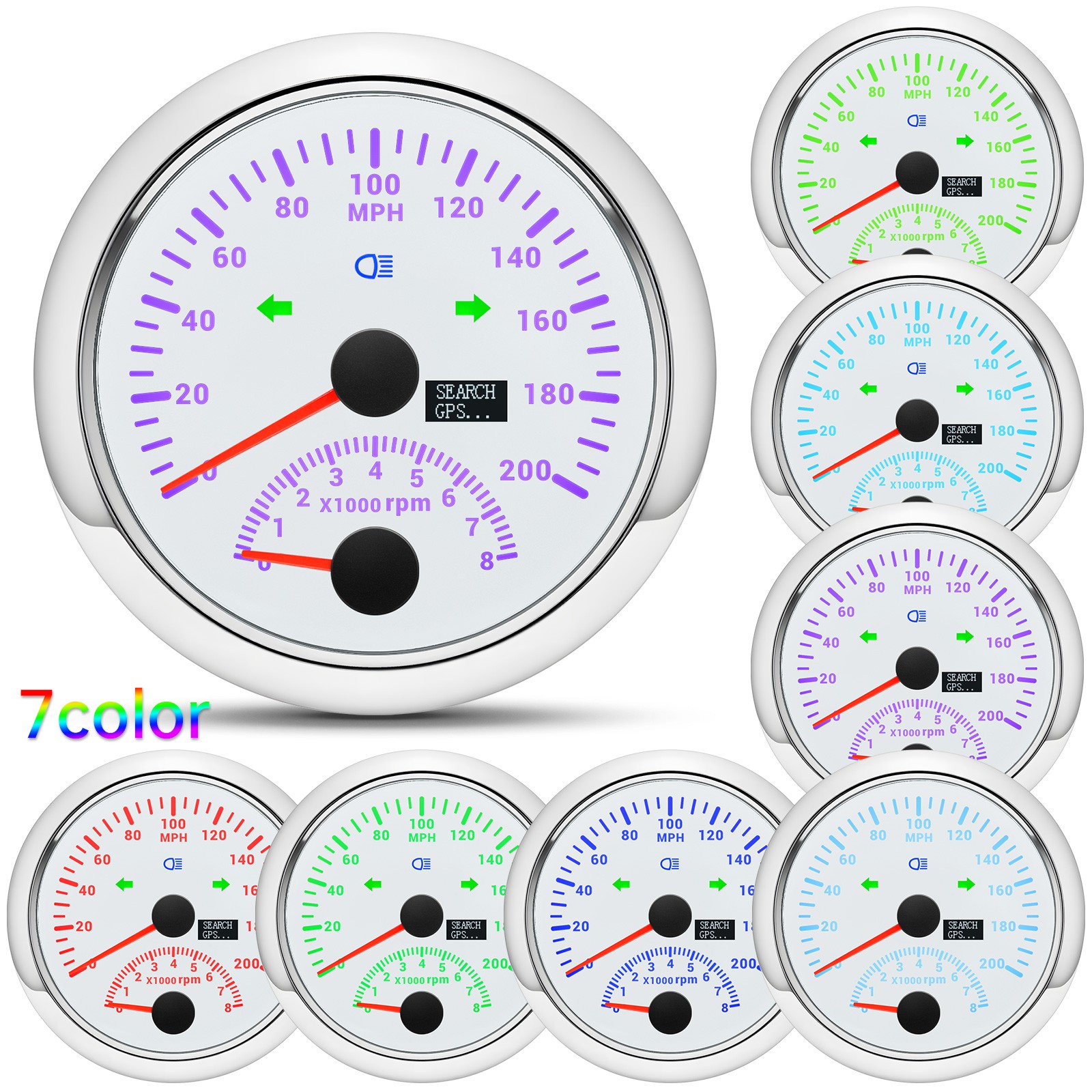 85mm GPS Speedometer 0-200MPH with Tachometer 0-8000RPM 4in 1 Gauge with Senders