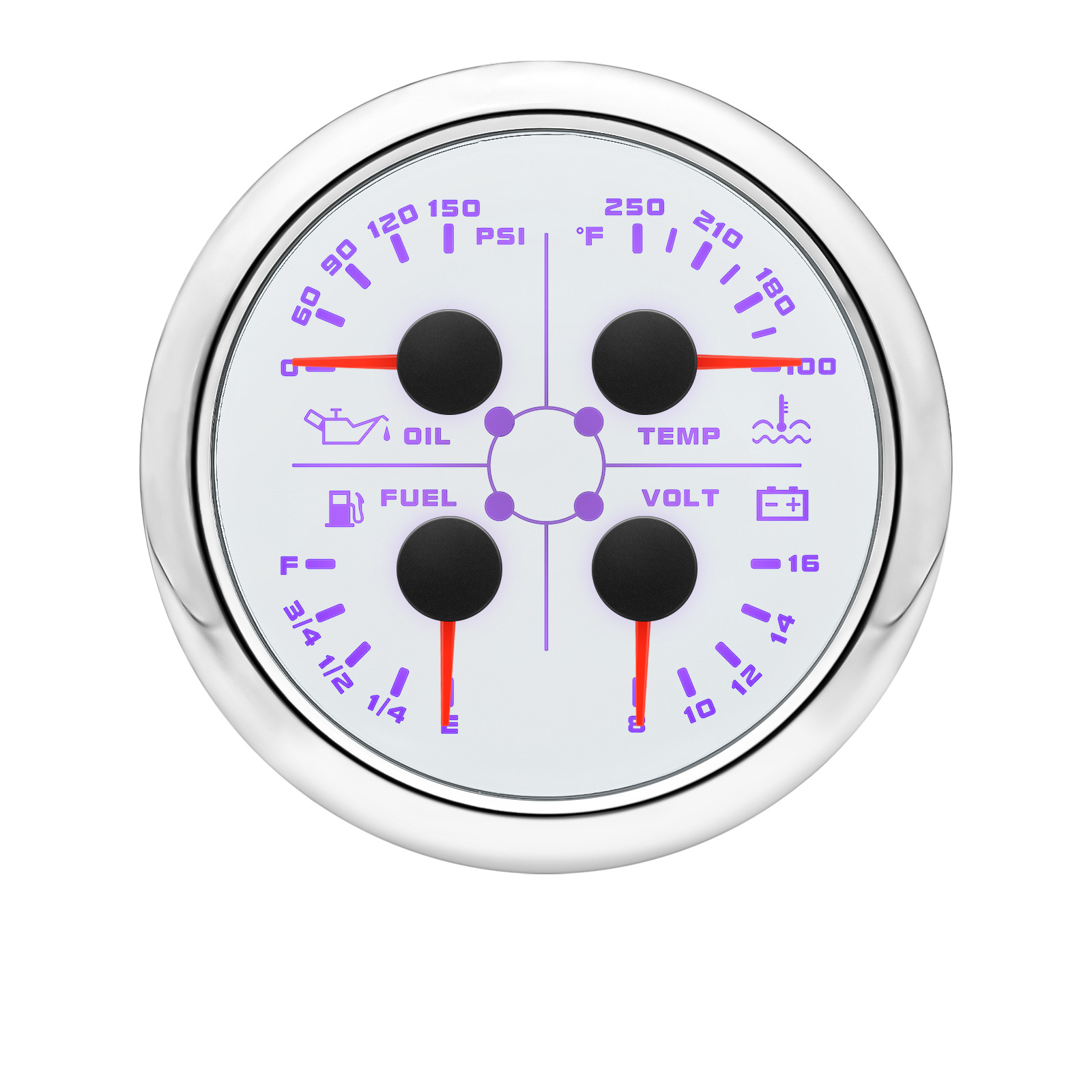 85MM 4 IN 1 Gauge Fuel Level 240-33ohms Oil Pressure Water Temp Volt With Sensor