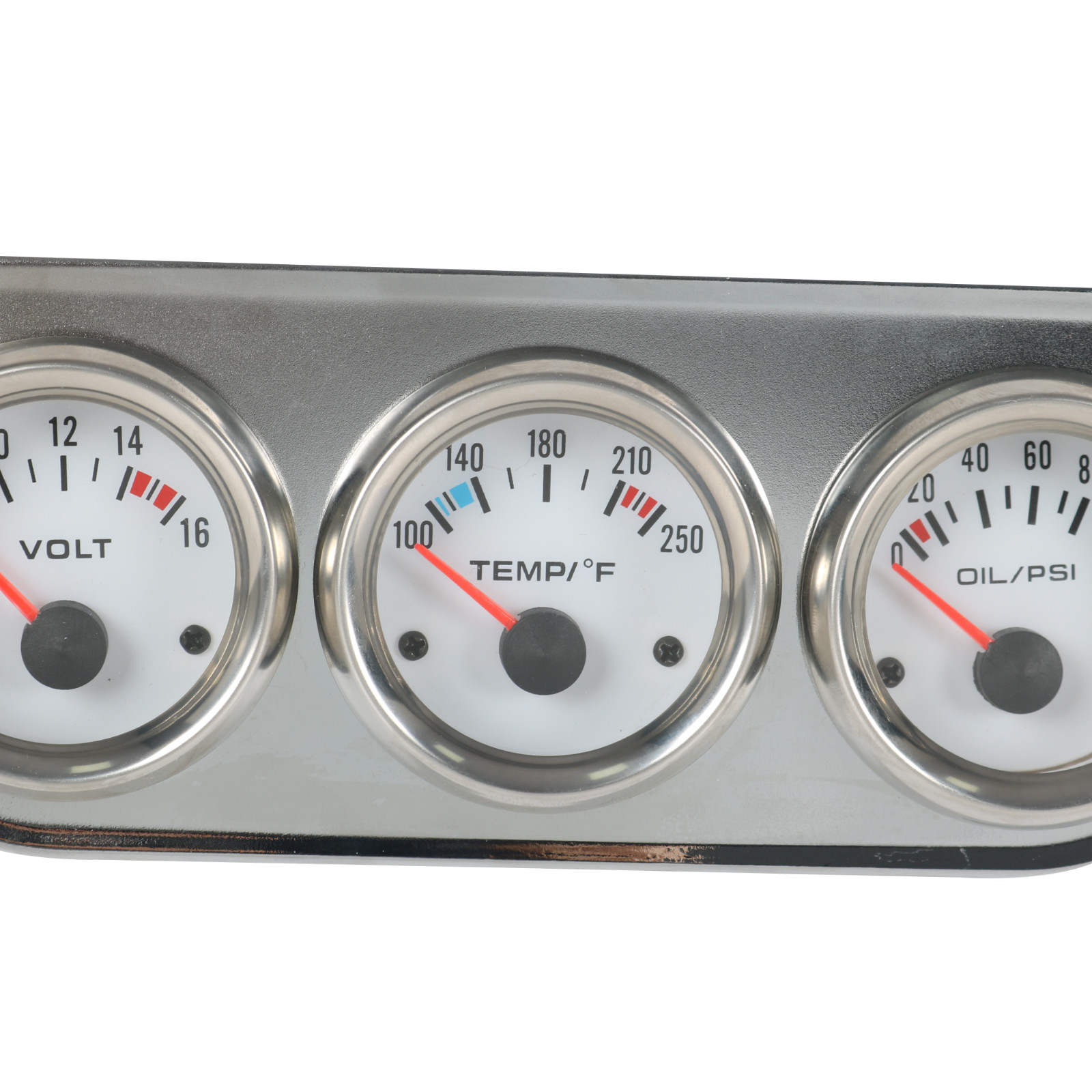 2” 52mm Mechanical Chrome Triple 3 Gauge Set Oil Pressure Volt Meter Water Temp
